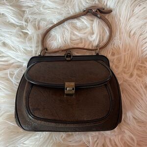 Dofan Vintage France Brown Leather Frame Handbag